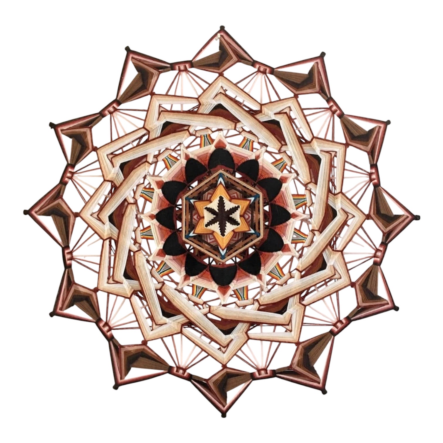 Mandala tejido con lana diseño loto negro 90cms 